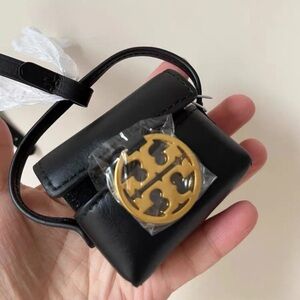 Tory Burch Black Mini Bag with Gold Logo for ear buds case